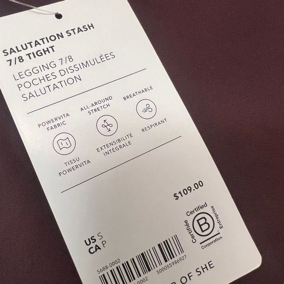 Athleta 7/8 Salutation Stash Leggings Color: Spiced Cabernet - Picture 4 of 6